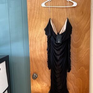 Fashion Nova Black and Cream Backless Dress